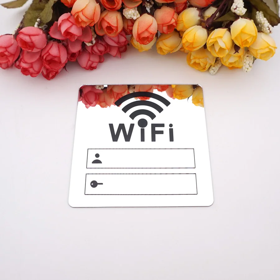 WIFI Sign 3D Acrylic Mirror Wall Stickers Rewritable Handwriting Account and Password For Public Shope Signage-4