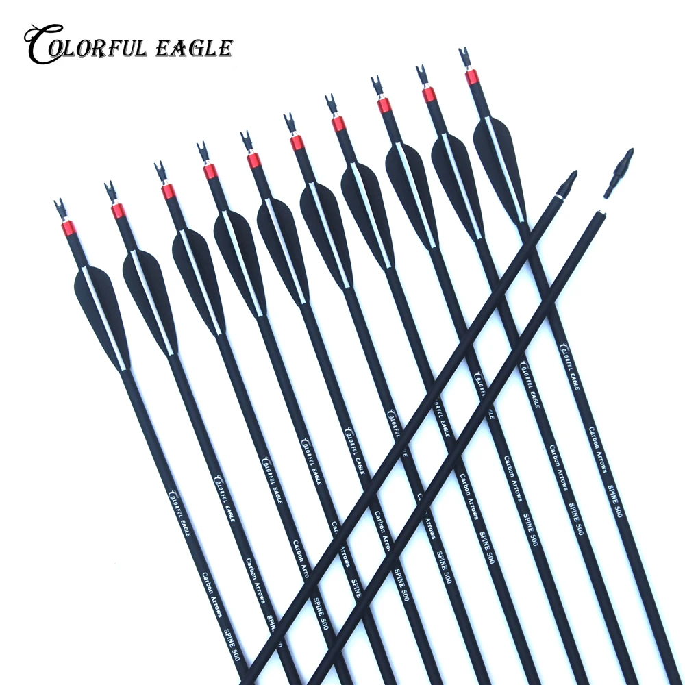 6/12/24/30PCS ID 6.2mm Carbon Arrows Archery Arrow Shooting Hunting Bow TPU Feather 28/30/31 Inch Shaft Replaceable arrowhead