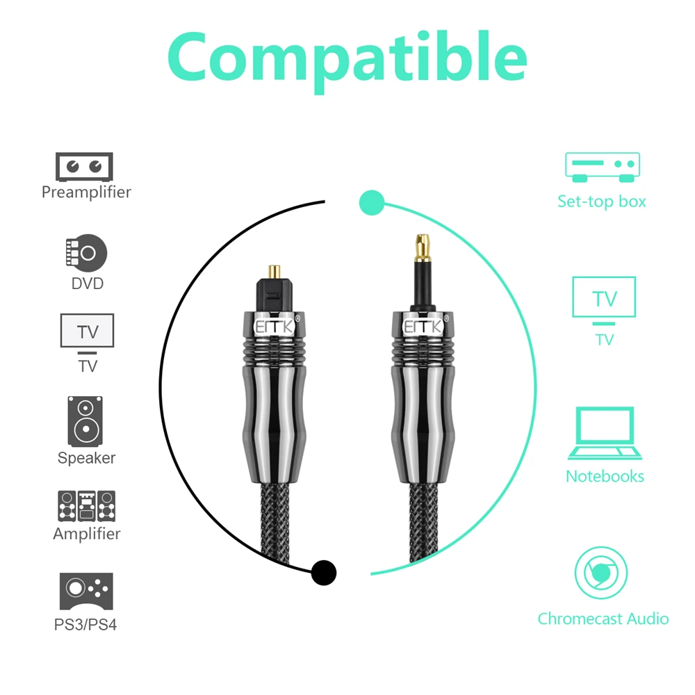 EMK Digital Sound Toslink to Mini Toslink Cable 3.5mm SPDIF Optical Cable 3.5 to Optical Audio Cable Adapter 1m 10m-5