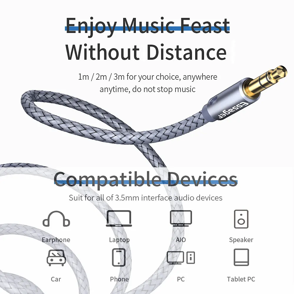 Essager Headphone Extension Cable Jack 3.5mm Audio Aux Cable 3.5 mm Female Splitter Speaker Extender Cord For Earphone Adapter-5
