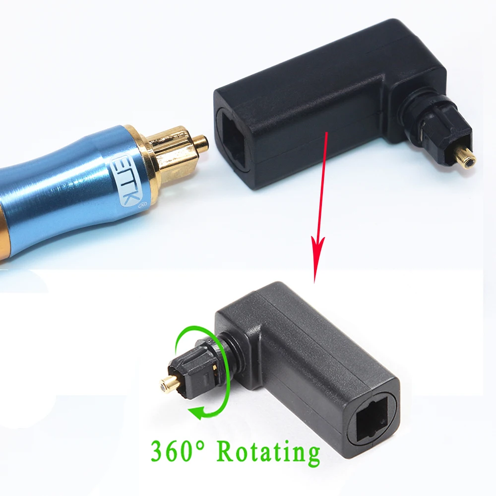 EMK Spdif Optical Connector Toslink 90 Degree Optical Audio Cable Adapter Male to Female Right Angle Stereo Audio 360 Rotates-3