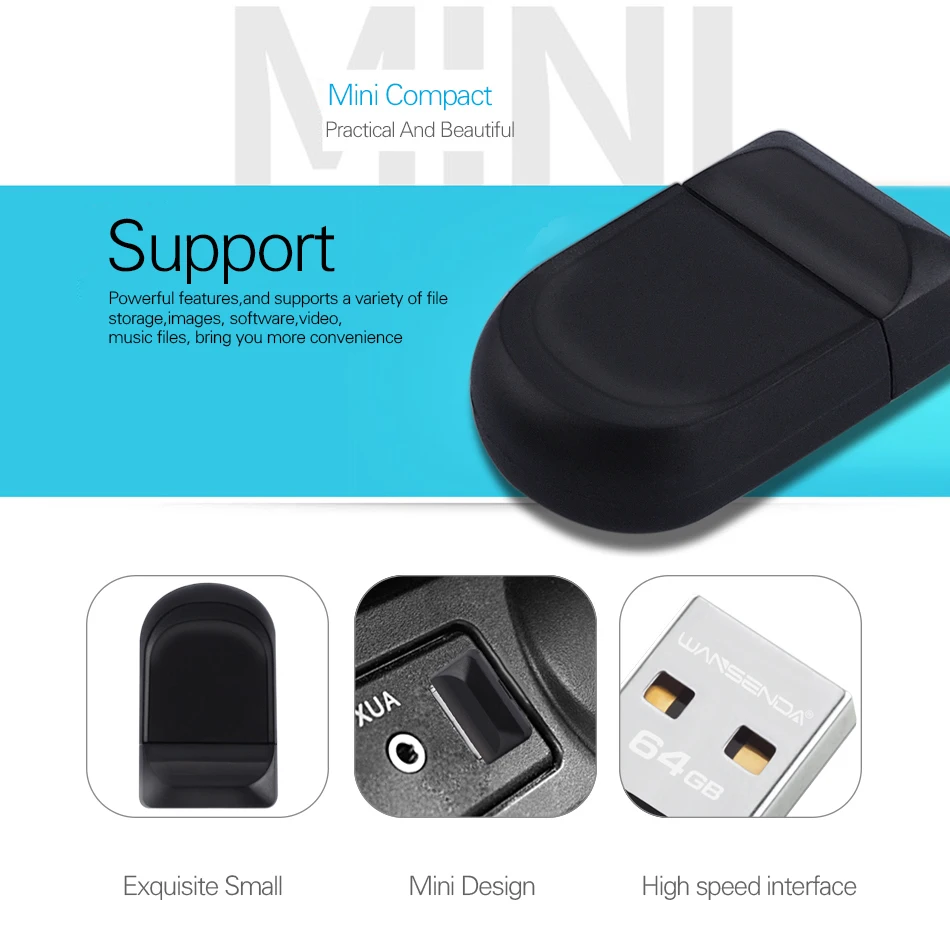 WANSENDA Super Mini USB Flash Drive Waterproof Pendrive 64GB 32GB 16GB 8GB 4GB Real Capacity USB 2.0 Memory Stick Thumbdrive-2