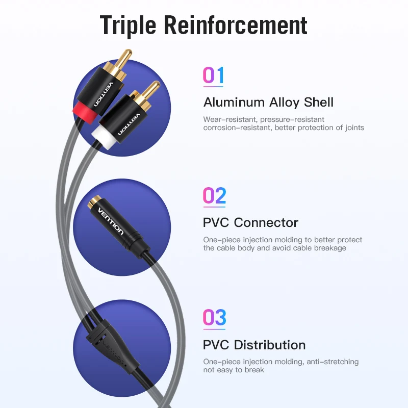 Vention Jack 3.5 mm to 2 RCA Cable Female to Male Audio Cable Aux Splitter for Amplifier TV Home Theater 3.5 Jack Aux Cable RCA-4