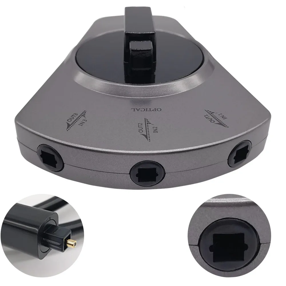 EMK 3-Way Digital Toslink Switch SPDIF Optical Audio Switch Toslink Cable Switcher Selector Hub Box for DVD CD player-4