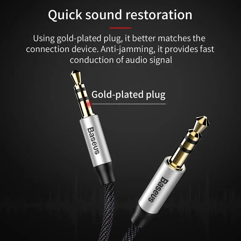 Baseus 3.5mm Jack Audio Cable Jack 3.5 mm Male to Male Audio Aux Cable For Samsung S10 Car Headphone Speaker Wire Line Aux Cord-3