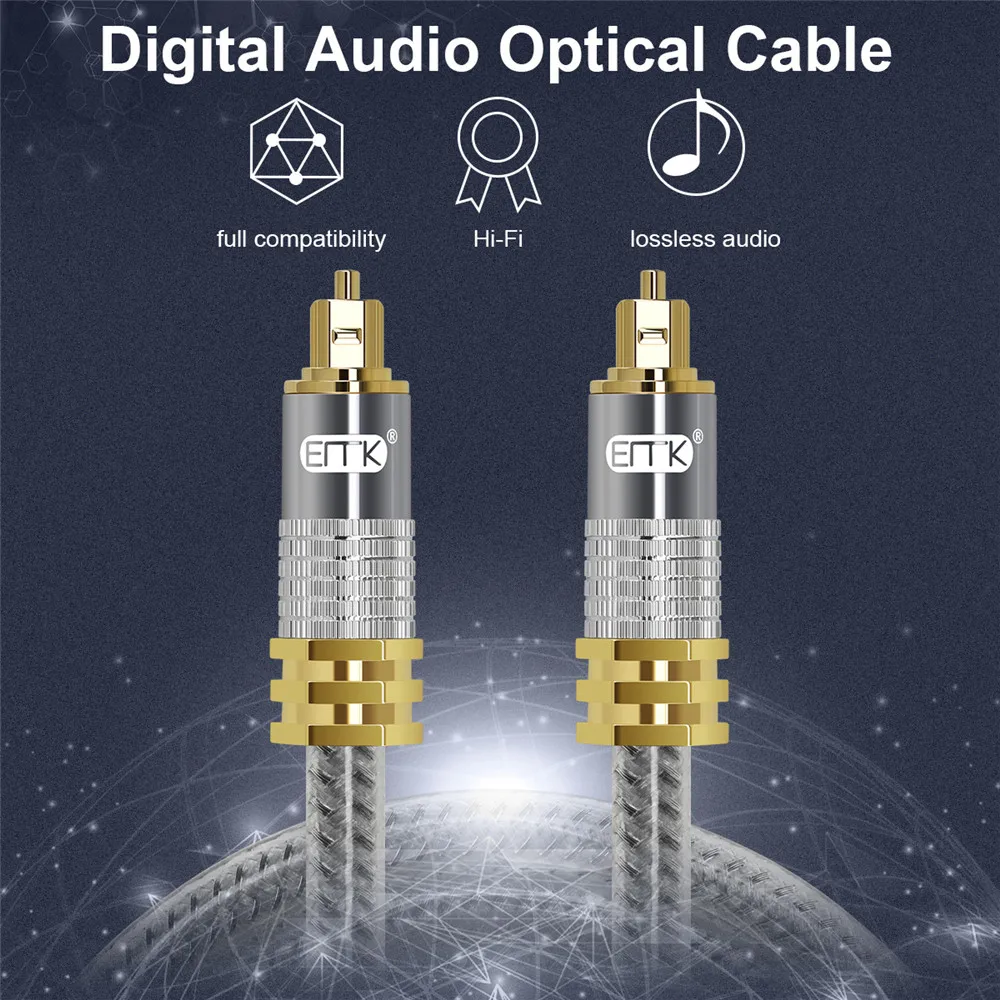 EMK Top Grade OD8.0mm Spdif Optical Cable Gold Plated Metal Connector Digital Fiber Optical Toslink Audio Cable 1m 1.5m 2m 3m 5m-2