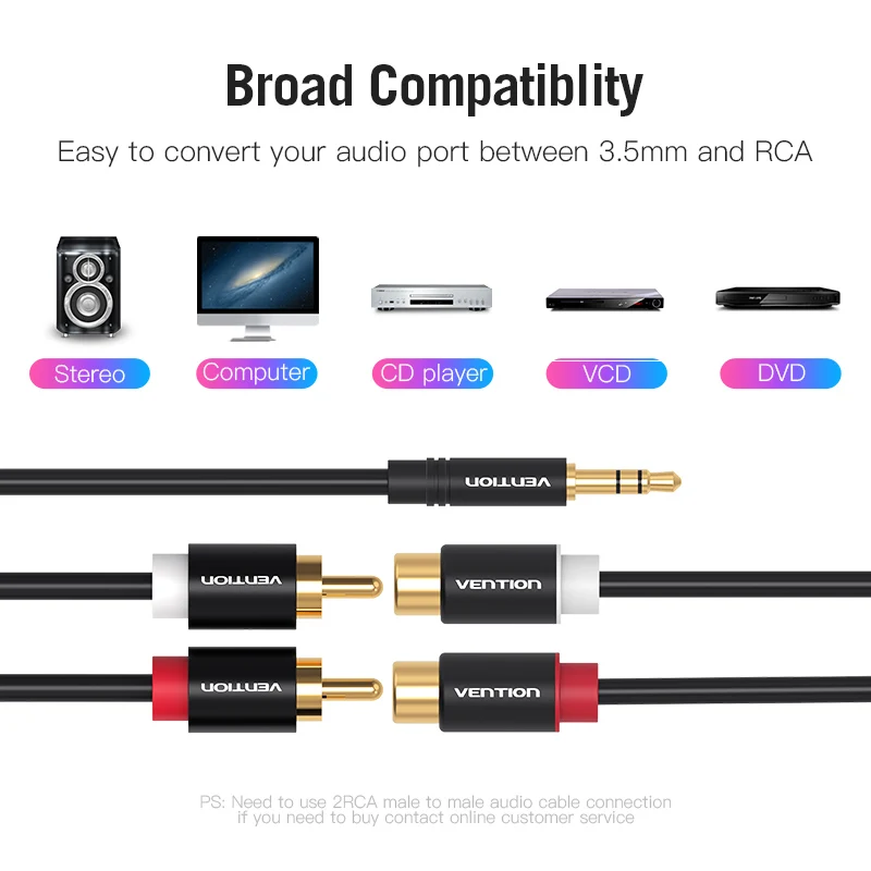 Vention 3.5mm Male to 2RCA Female AUX Cable RCA Jack Splitter Audio Y Cable for iPhone Computer Speaker Stereo 3.5 Cable RCA-5