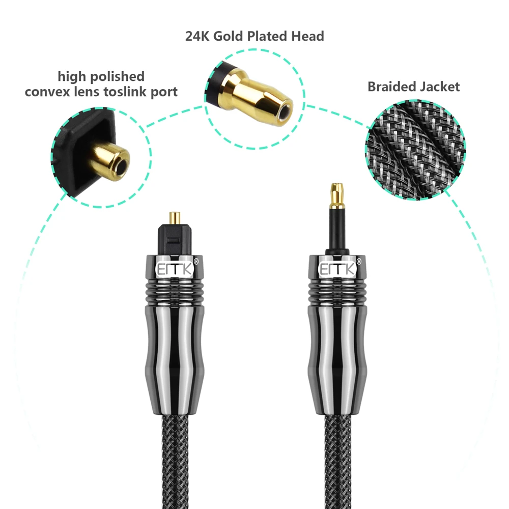 EMK Digital Sound Toslink to Mini Toslink Cable 3.5mm SPDIF Optical Cable 3.5 to Optical Audio Cable Adapter 1m 10m-4