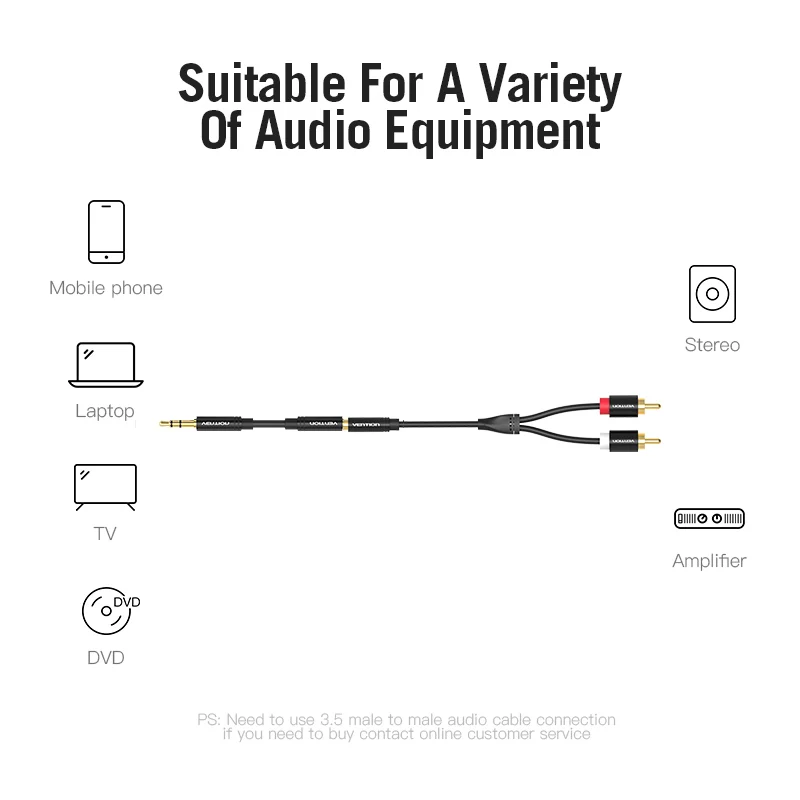 Vention Jack 3.5 mm to 2 RCA Cable Female to Male Audio Cable Aux Splitter for Amplifier TV Home Theater 3.5 Jack Aux Cable RCA-5