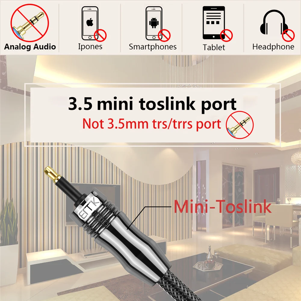 EMK Digital Sound Toslink to Mini Toslink Cable 3.5mm SPDIF Optical Cable 3.5 to Optical Audio Cable Adapter 1m 10m-3