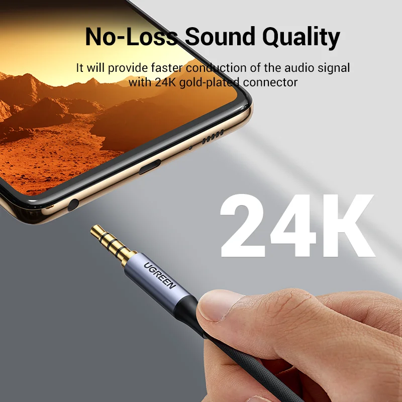 UGREEN 3.5mm Aux Cable 4 Pole TRRS 4-Conductor Auxiliary Male to Male Stereo Jack HiFi Support Microphone Function Audio Cable-5