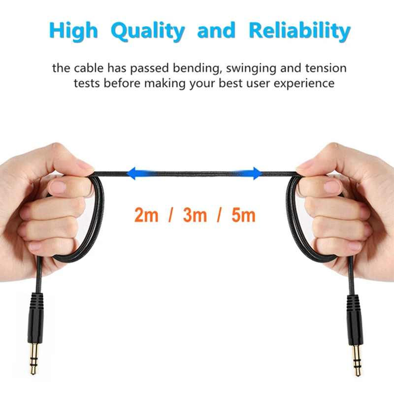 2M/3M/5M 3.5mm male to male extension cable aux cable Round Flat Braided Wire Cord Audio Data Cable for Car/Headphone/PM4-4