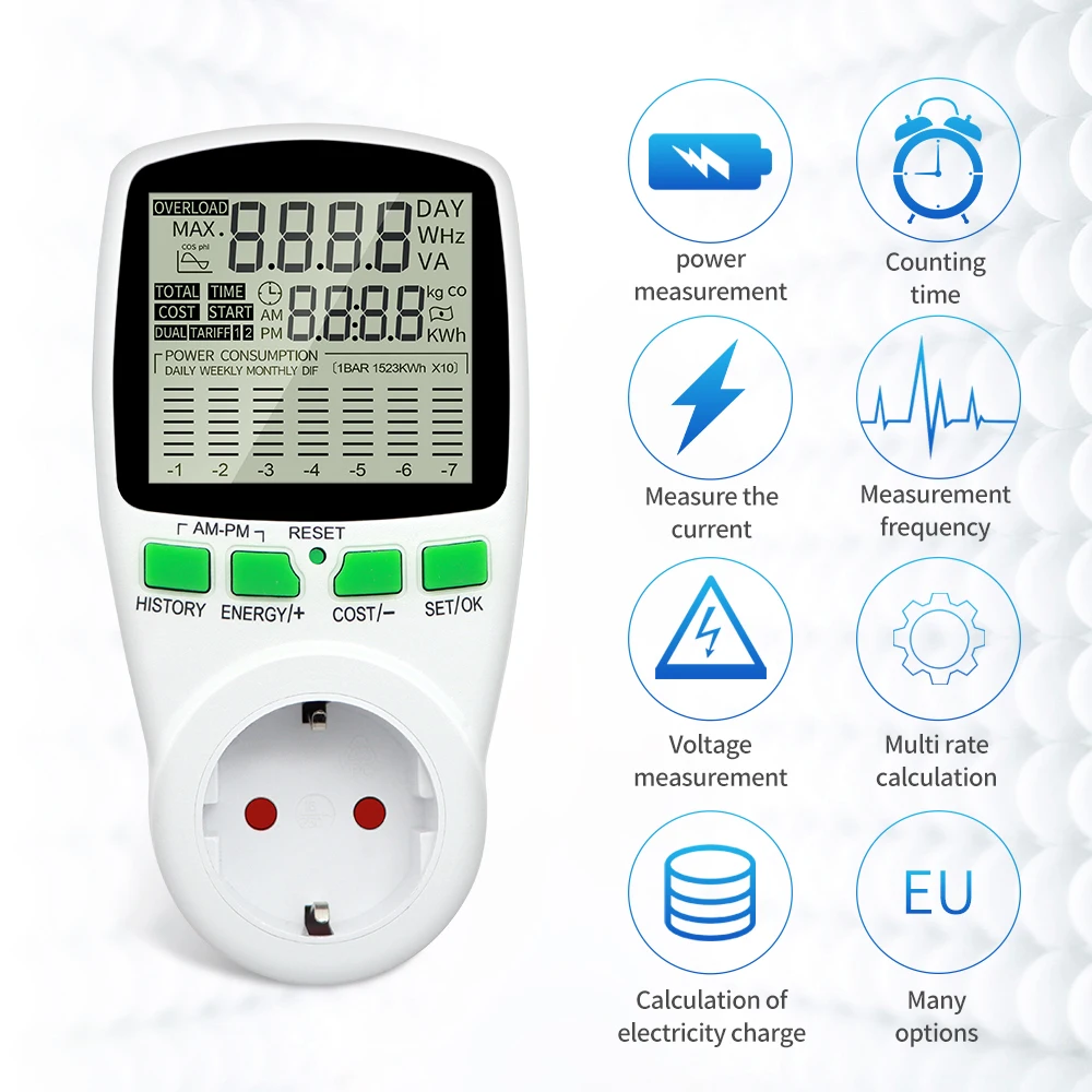 Digital LCD Energy watt Meter Wattmeter Wattage Electricity Kwh Power monitor Electric Meter Measuring Outlet Power Analyzer-2