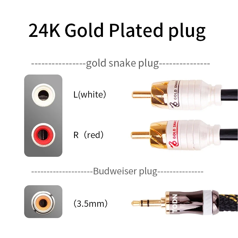 TODN HiFi cable audio RCA cable Audio signal wire plug 3.5mm aux plug convert 2 RCA plug-3