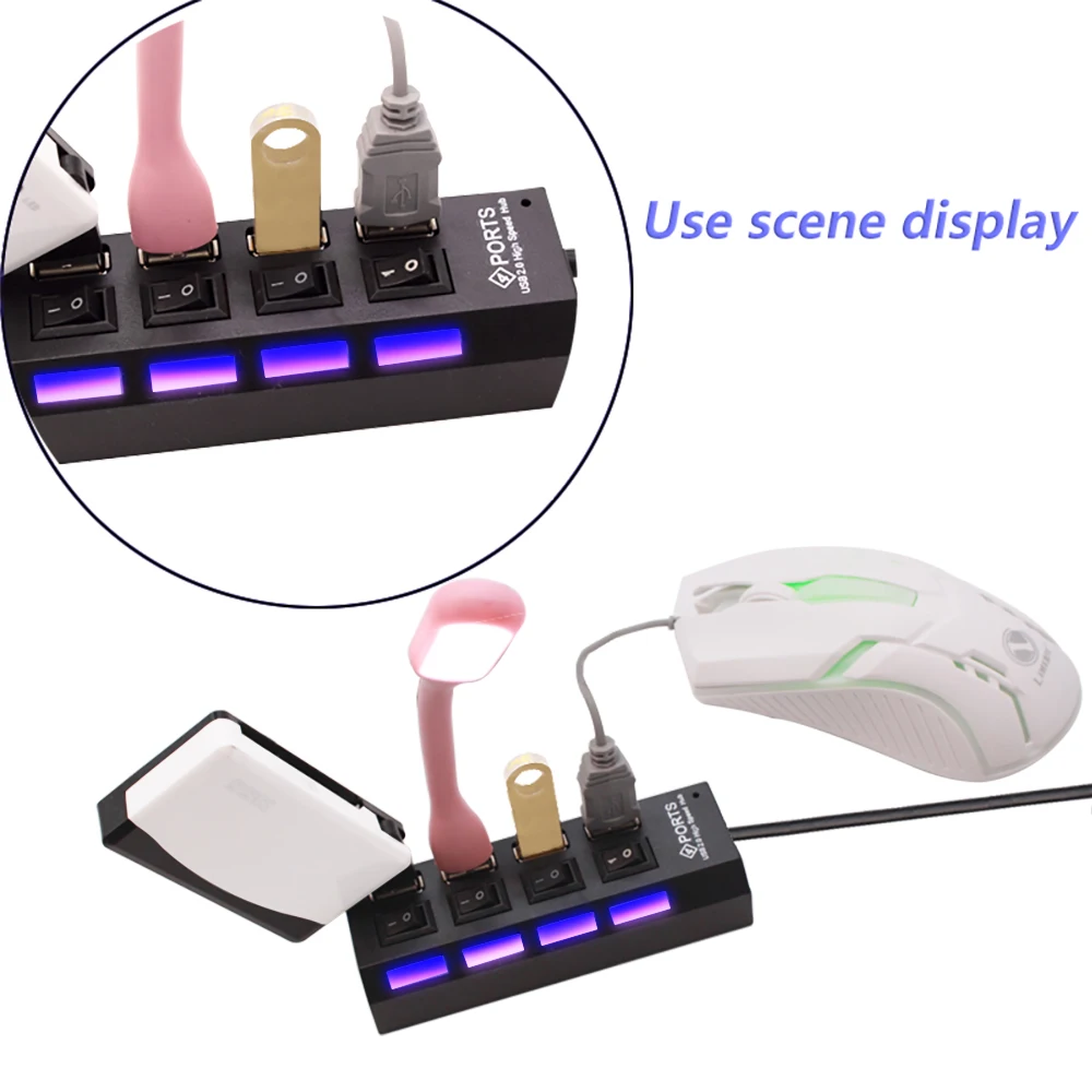 USB 2.0 Hub USB Hub 2.0 Multi USB Splitter Hub Use Power Adapter 4/7 Port Multiple Expander 2.0 USB Hub with Switch for PC-5