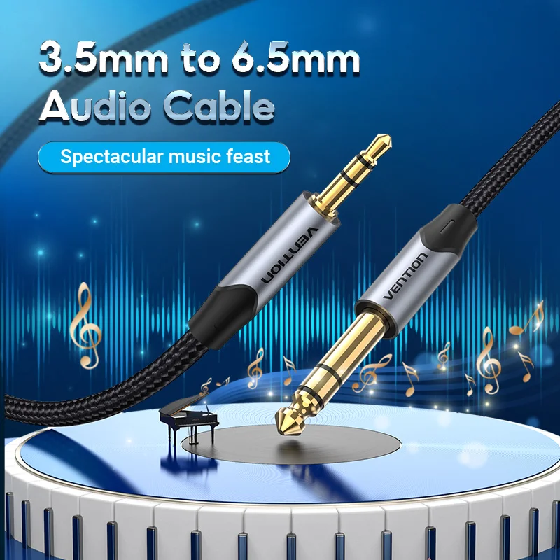 Vention 3.5mm to 6.35mm Adapter Aux Cable for Mixer Amplifier Gold Plated 3.5 Jack to 6.5 Jack 0.5m 3m 5m Aux Cabo Male to Male-2