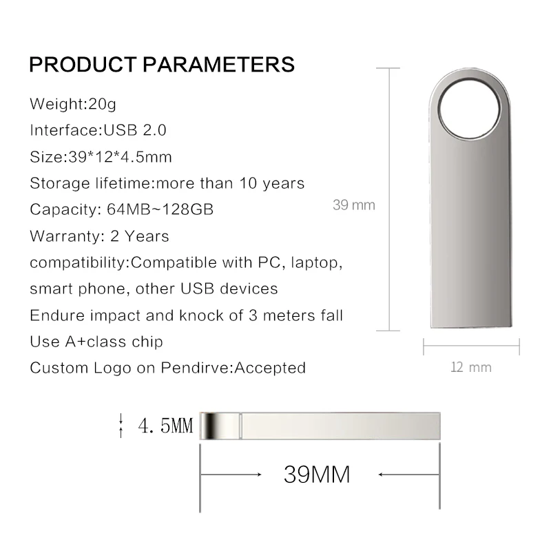 100PCS Free Custom LOGO Flash Drives Metal 64GB Free logo Black 32GB Pen drive 16GB Memory stick U disk 8GB 4GB-2