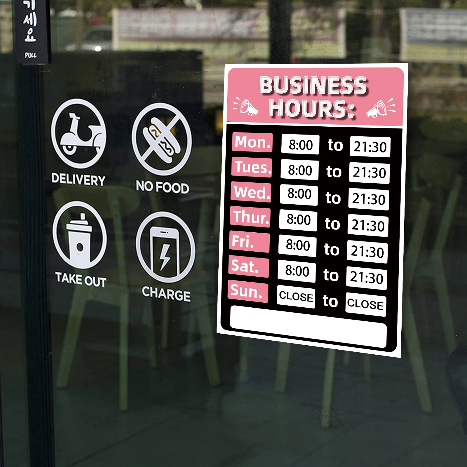 PVC Business Hours Sign with Number Sticker Store Office Window Door Signs Plastic Vinyl Signage Daily Open Times Display-6