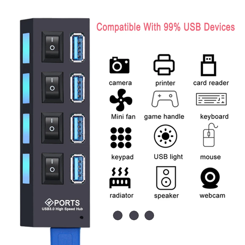USB Hub 3.0 Hub USB 3 USB 2.0 Multi USB Splitter Power Adapter 4/7 Port Multiple Expander 2.0 with Switch for PC Accessories-3