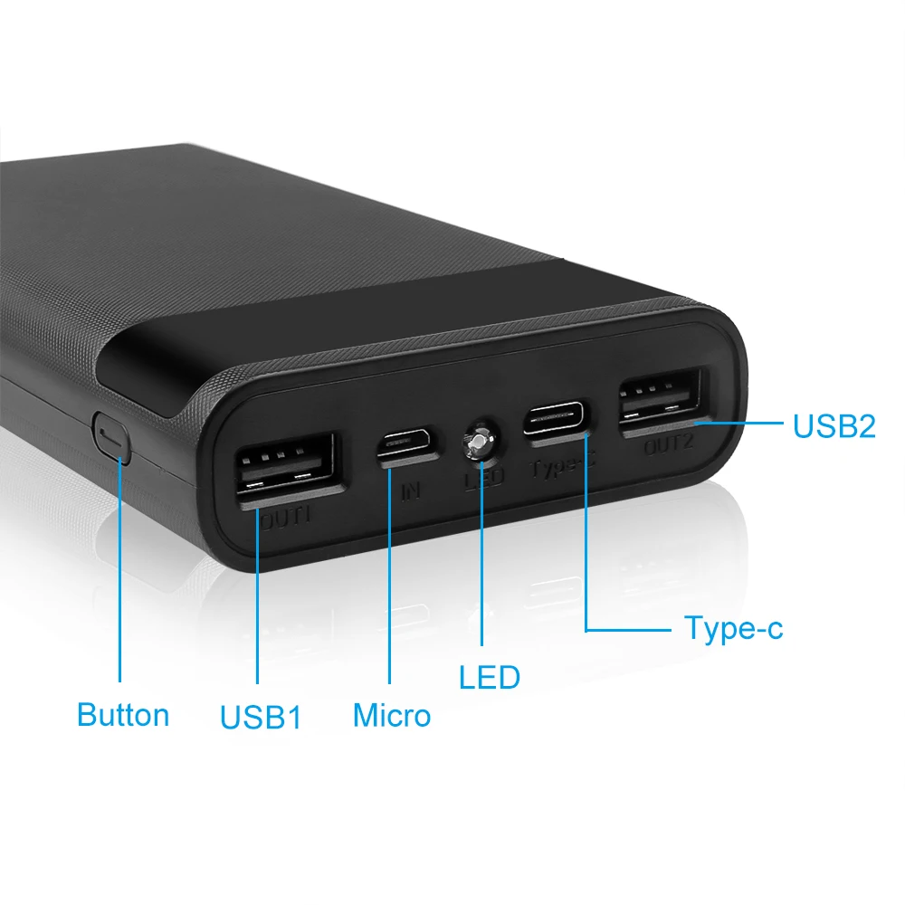 Dual USB Micro USB Type C Power Bank Shell DC 5V DIY 6*18650 Case Battery Charge Storage Box LED Display Flashlight-3