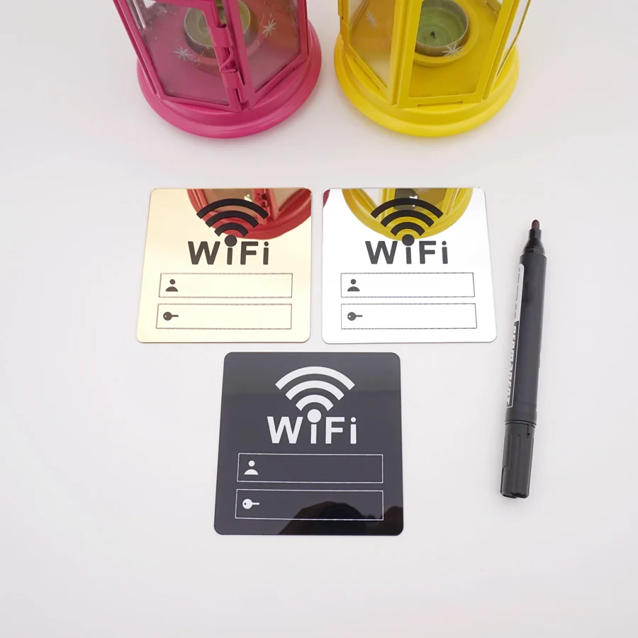 WIFI Sign 3D Acrylic Mirror Wall Stickers Rewritable Handwriting Account and Password For Public Shope Signage-2