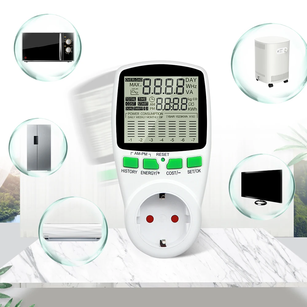 Digital LCD Energy watt Meter Wattmeter Wattage Electricity Kwh Power monitor Electric Meter Measuring Outlet Power Analyzer-6
