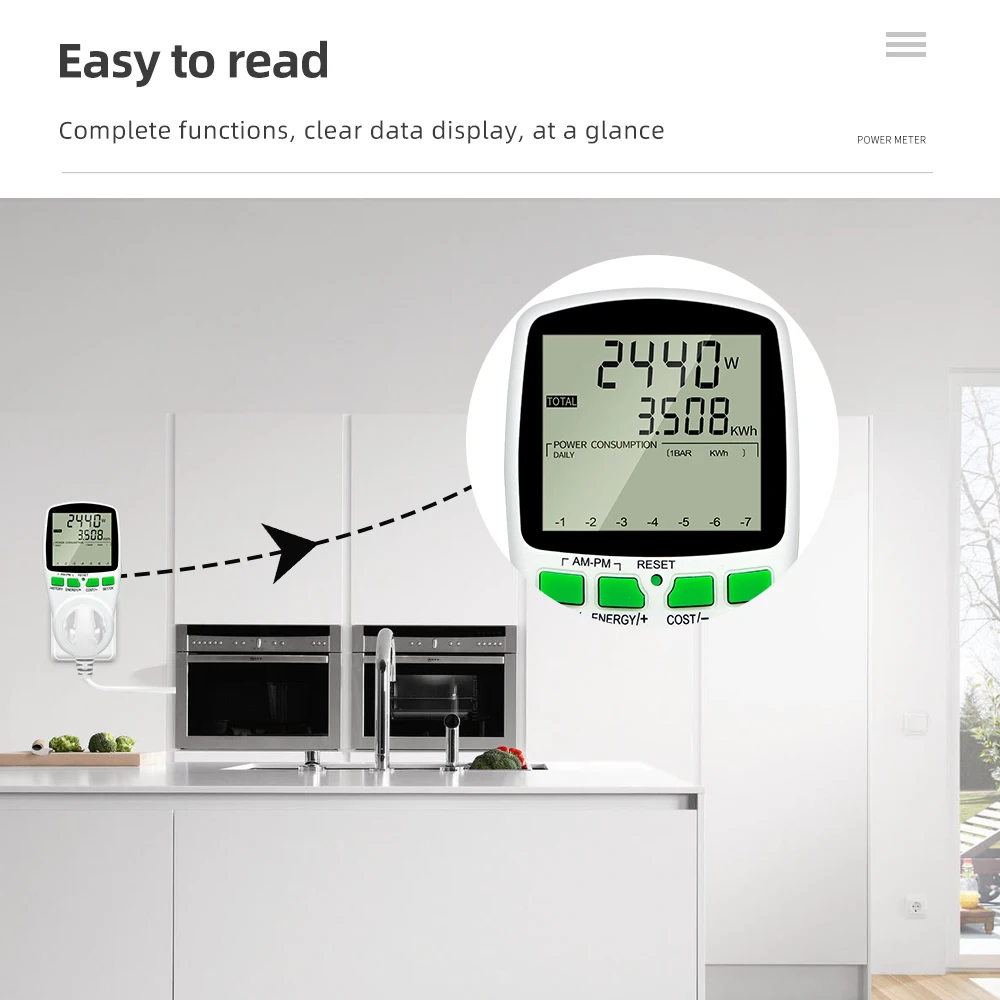 Digital LCD Energy watt Meter Wattmeter Wattage Electricity Kwh Power monitor Electric Meter Measuring Outlet Power Analyzer-5
