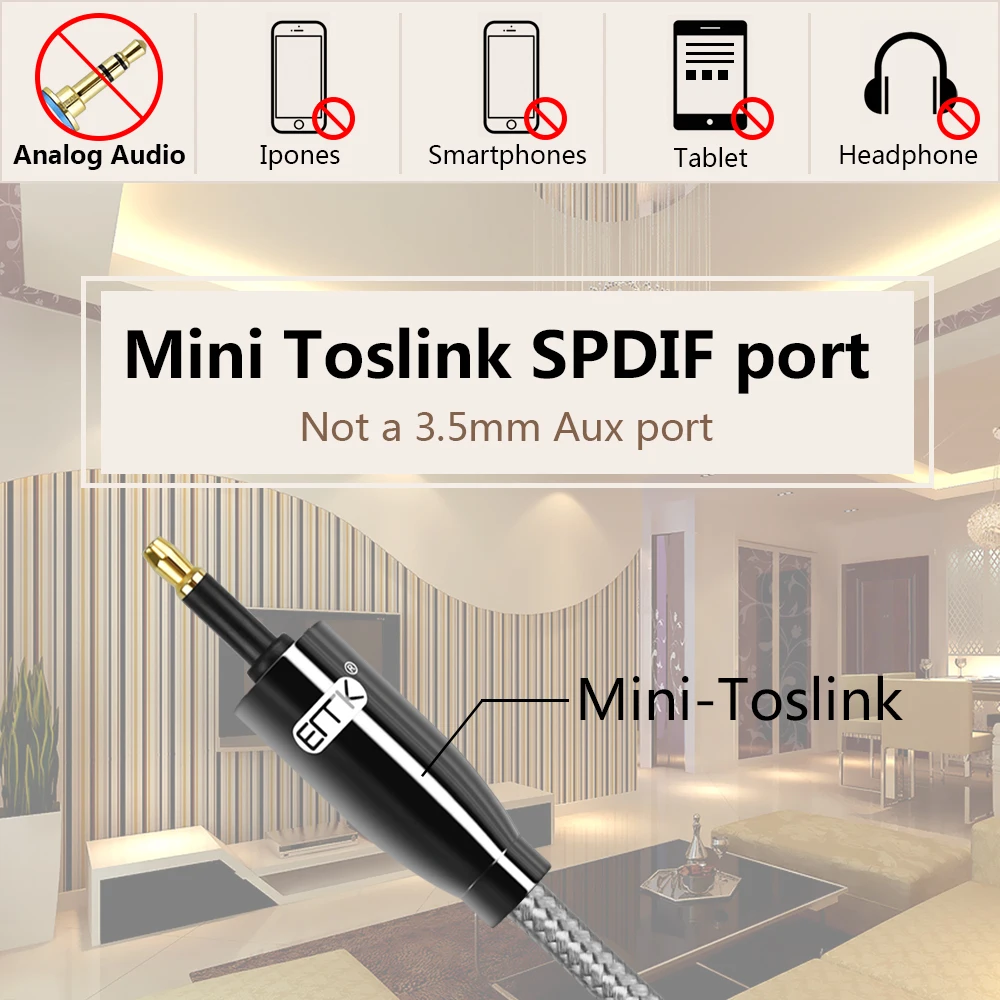 EMK Mini Toslink to Mini Toslink Cable 3.5mm SPDIF Cable toslink 3.5 to 3.5 Optical Audio Cable for Macbook DVD 3m 5m 8m 10m-3