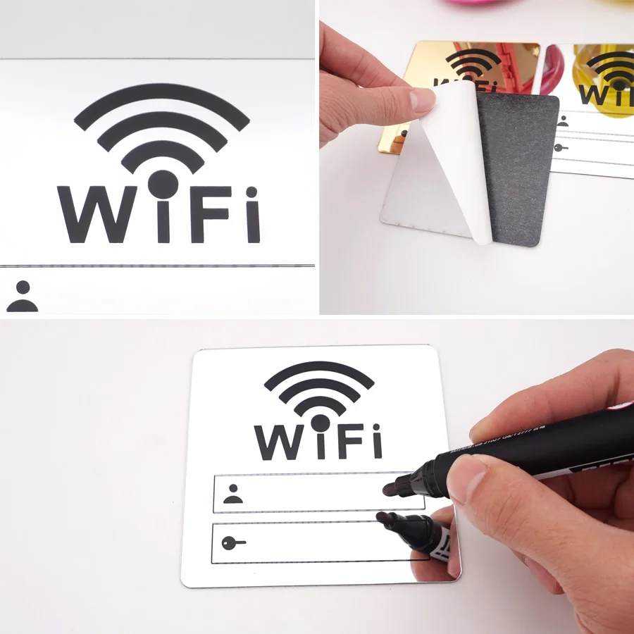 WIFI Sign 3D Acrylic Mirror Wall Stickers Rewritable Handwriting Account and Password For Public Shope Signage-3