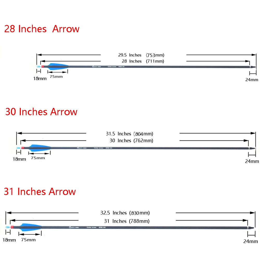 Outdoors Archery Carbon 28/30/31-Inch 7.6mm Shaft Removable Arrows with Field Points Replaceable Tips for Recurve & Compound Bow-2