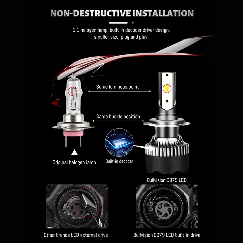 Dualvision H4 LED Headlight 800W 3570 CSP LED H7 H1 H11 H8 9005 9006 HB3 HB4 H9 4300K 6500K 8000K 2PCS Fog Lights Mini Diode 12V-5