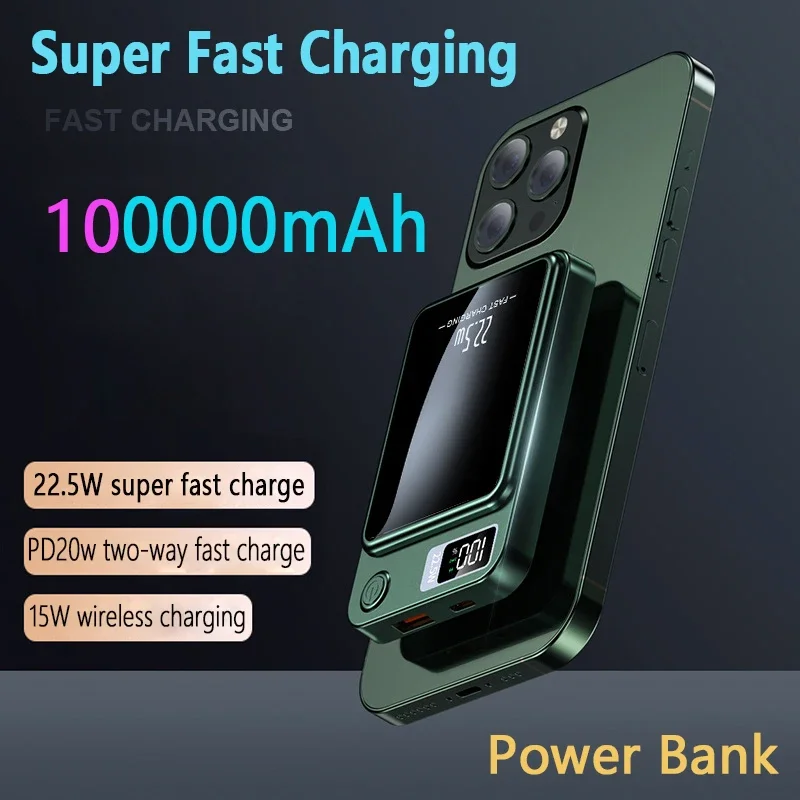 100000mAH Power Bank Magnetic Wireless 22.5W Ultra Capacity Super Fast Charging Magnetic Power Bank For Iphone15 Samsung.