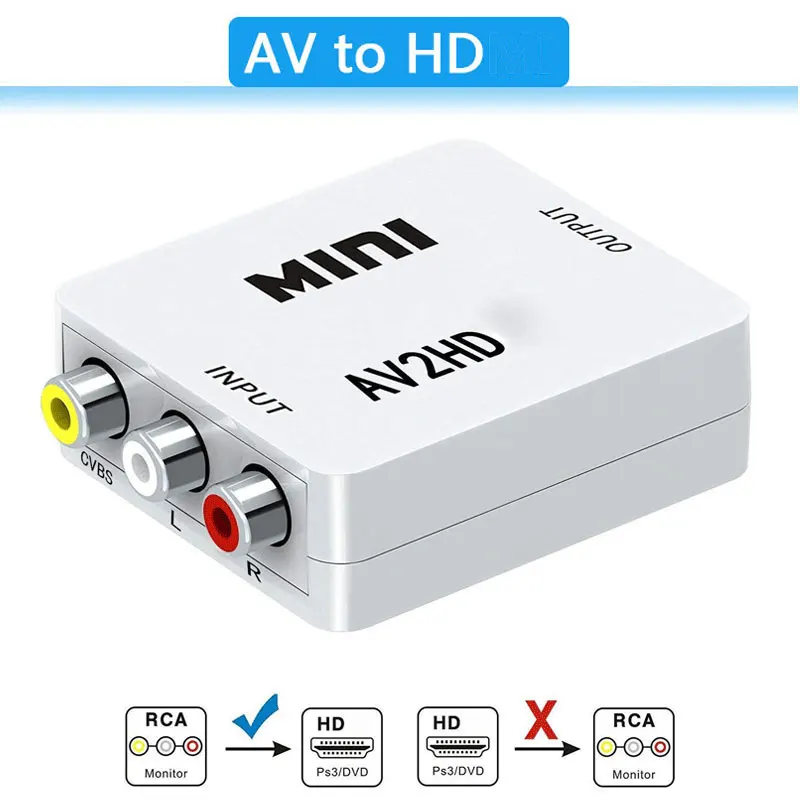 1080P RCA AV To HDMI-compatible HD to AV Composite Adapter Converter AV2HD Audio Video Cable CVBS AV Adapter with USB Cable-2
