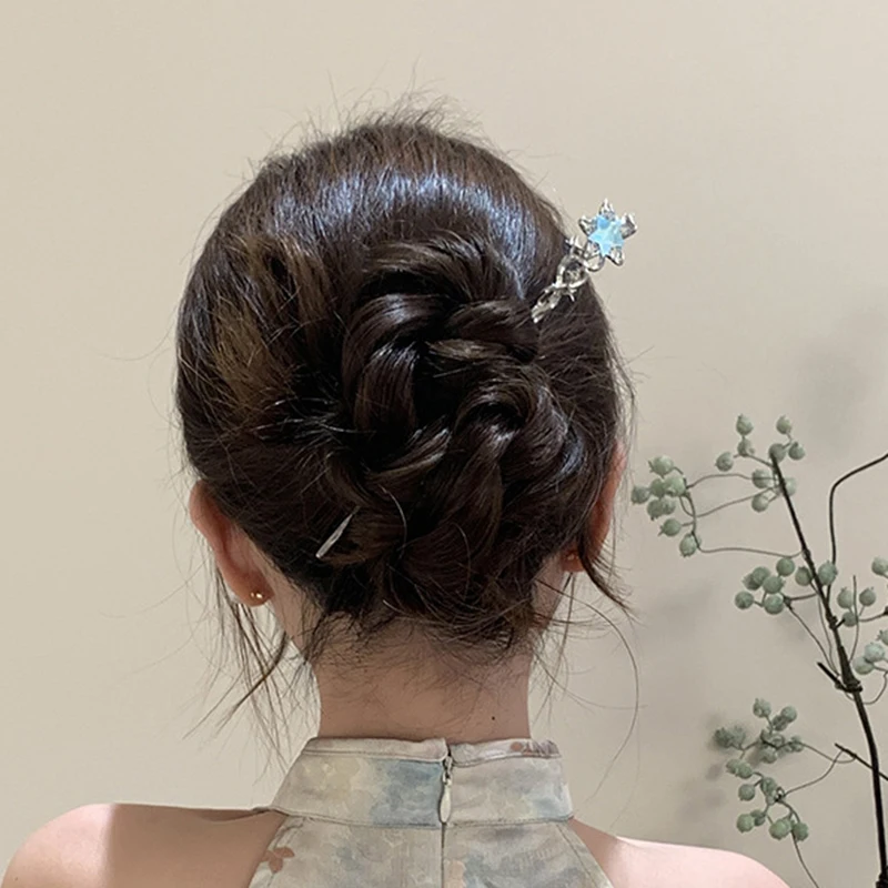 Romantic Moonstone Star Moon Hair Stick Metal Branch Hairpin Hair Fork Chinese Style Hair Accessories for Girls Hair Jewelry-4