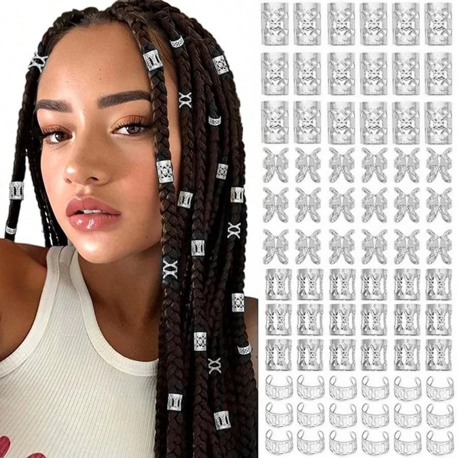 40PCS Alloy Hair Jewelry Hair Cuffs For Braids Metal Dreadlock Beads Hair Cuffs Rings Multi Style Braids Accessories-3