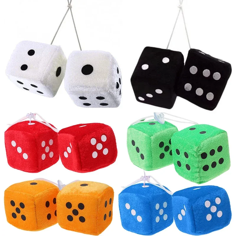 2PCS Auto sSoft Fuzzy Dice Dots Rear View Mirror Hanger Decoration Car Styling Interior Accessorie 6 Colors-6
