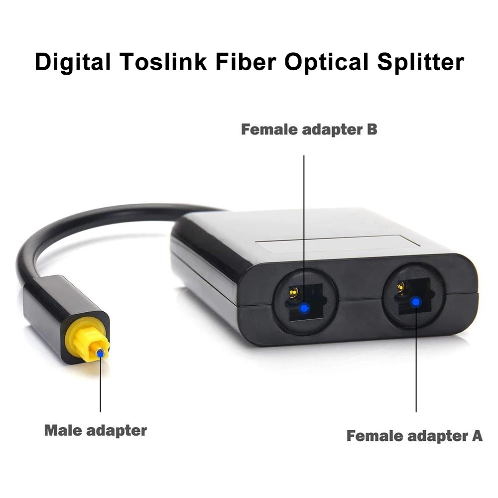 Digital SPDIF Optical Fiber Audio Splitter Adapter Toslink Splitter SPDIF Optical Cable Splitter Hub 1 Input 2 Output for DVD-4