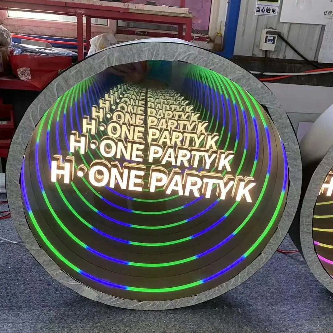 Trendy Signage Abyss Mirror Stainless Steel Signage Personalized Customization Neon Light Signage-2