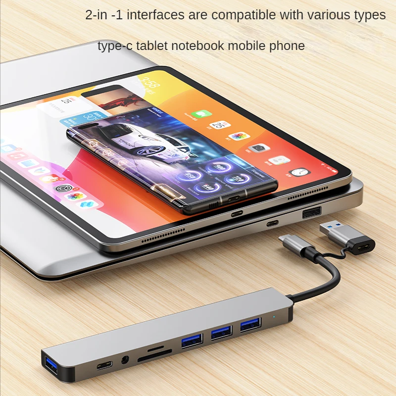 USB 3.0 Type C Adapter Docking Ststion USB 2.0 Port TF SD Card Reader Audio Output Multi-hub Splitter  for Macbook Pro Computer-4