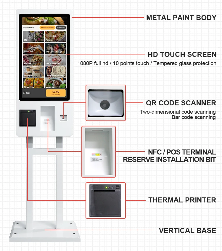 Customized POS System Floor Stand or Wall Mount or Hanging Food Ordering Kiosks Self Service Payment Kiosk Restaurant-3