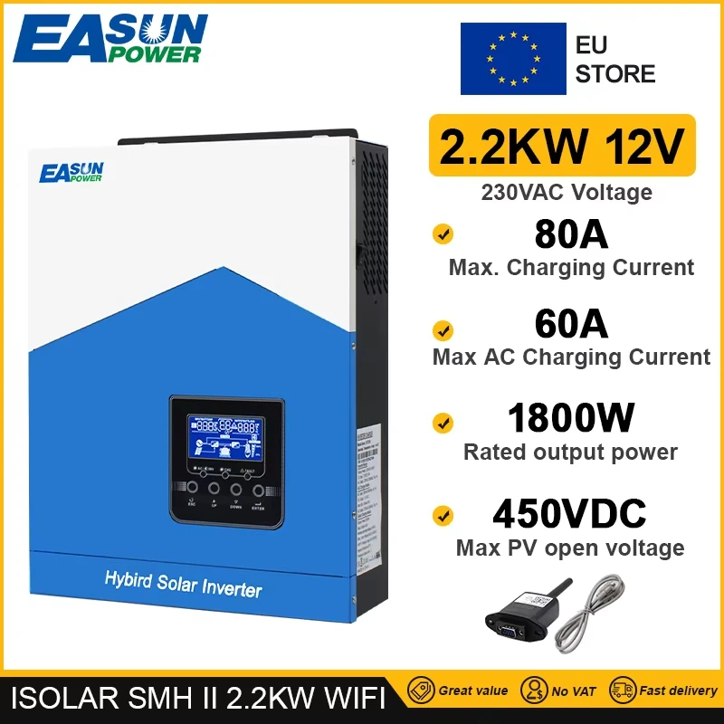 Easun Power 6.2kw 4.2kw 3.2kw 2.2kw 12v 24v 48v MPPT Hybrid Off Grid Pure Sine Wave 80a 110a 230v 50/60hz Solar Inverter Charger-2