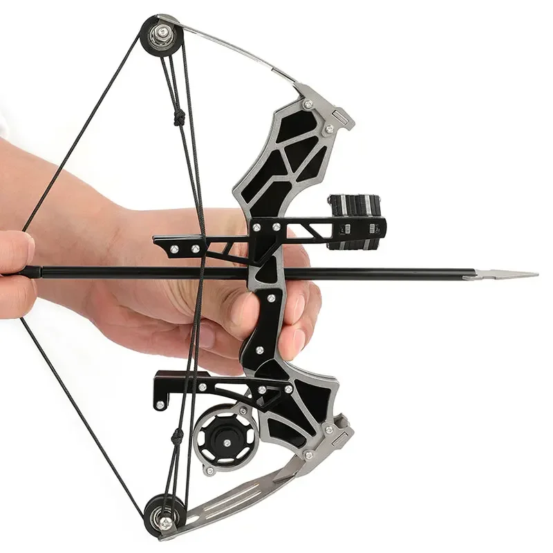 Archery Mini Compound Bow and Arrow Set 12Lbs Stainless Steel Powerful Bow Range 20-30m for Practice Shooting Pocket Pulley Bow-2