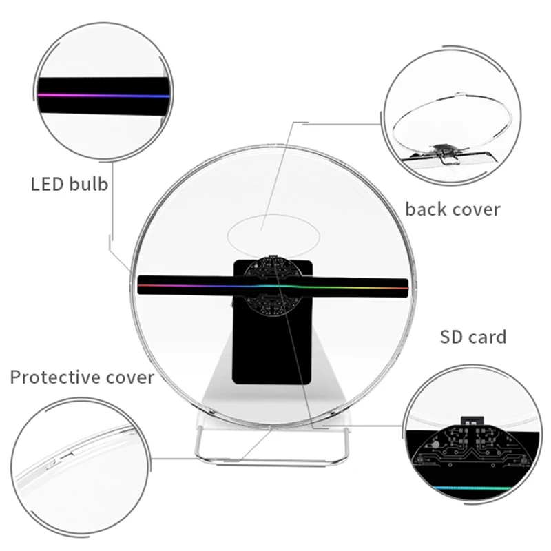 30cm 3D Hologram LED Sign Fan Screen Desktop 3D Projector Safety Acrylic Cover Display Anti-touch DIY Image AD LOGO Hologram-6