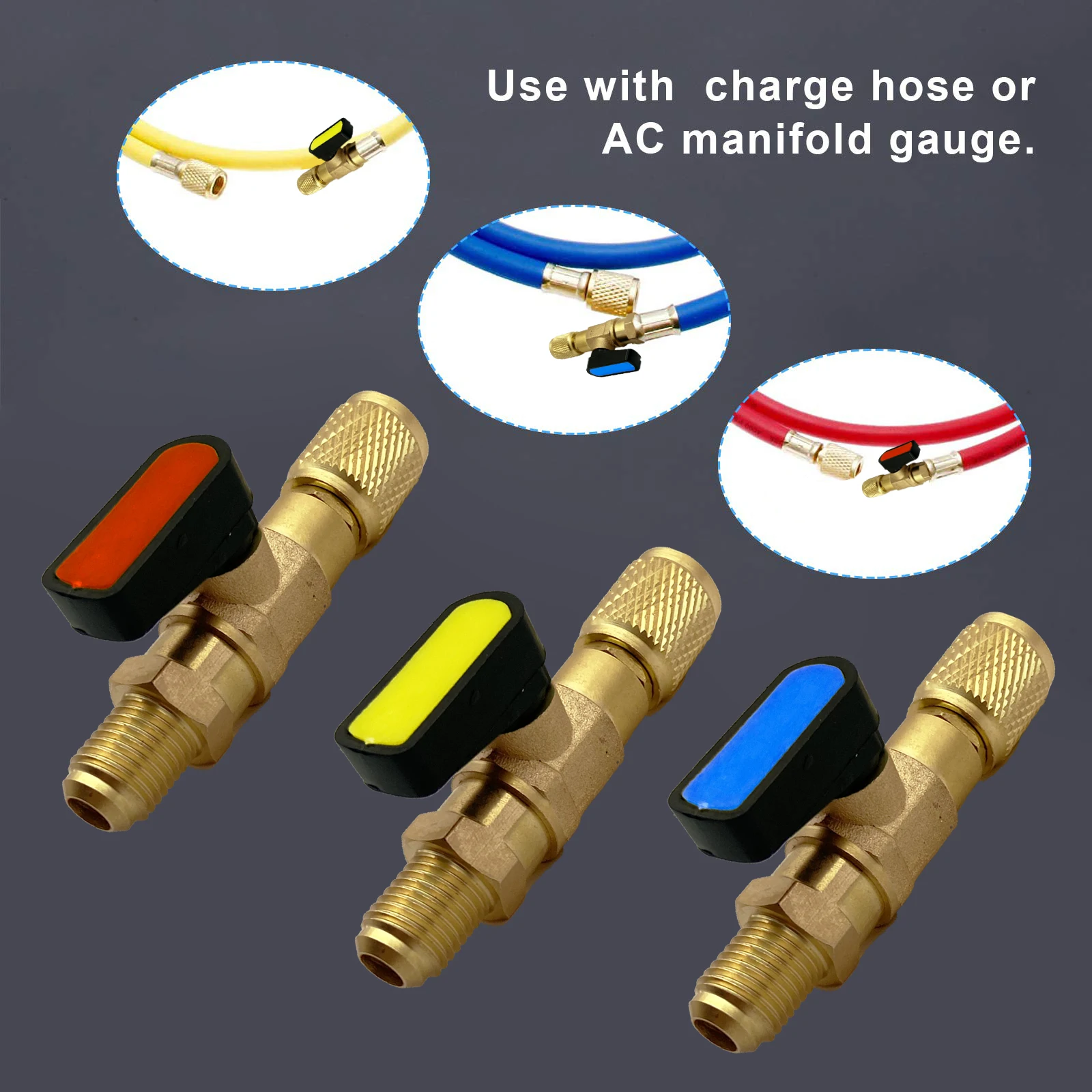 Air Conditioning Refrigerant Ball Valve 1/4" SAE Straight Shut-Off Valve for R134A R410A R22 R12 Charging Hoses AC Refrigerant