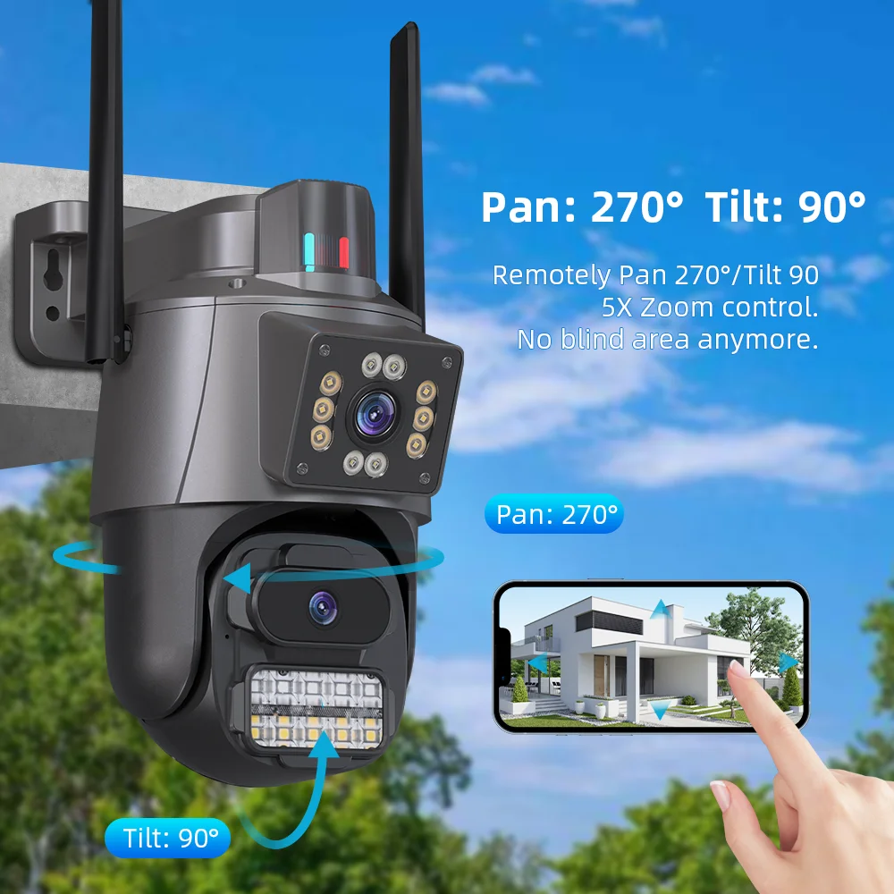 4K HD Dual Lens WIFI Camera 2K Dual Screen PTZ Camera Outdoor Auto Tracking Security Camera Waterproof Surveillance ICSEE-5