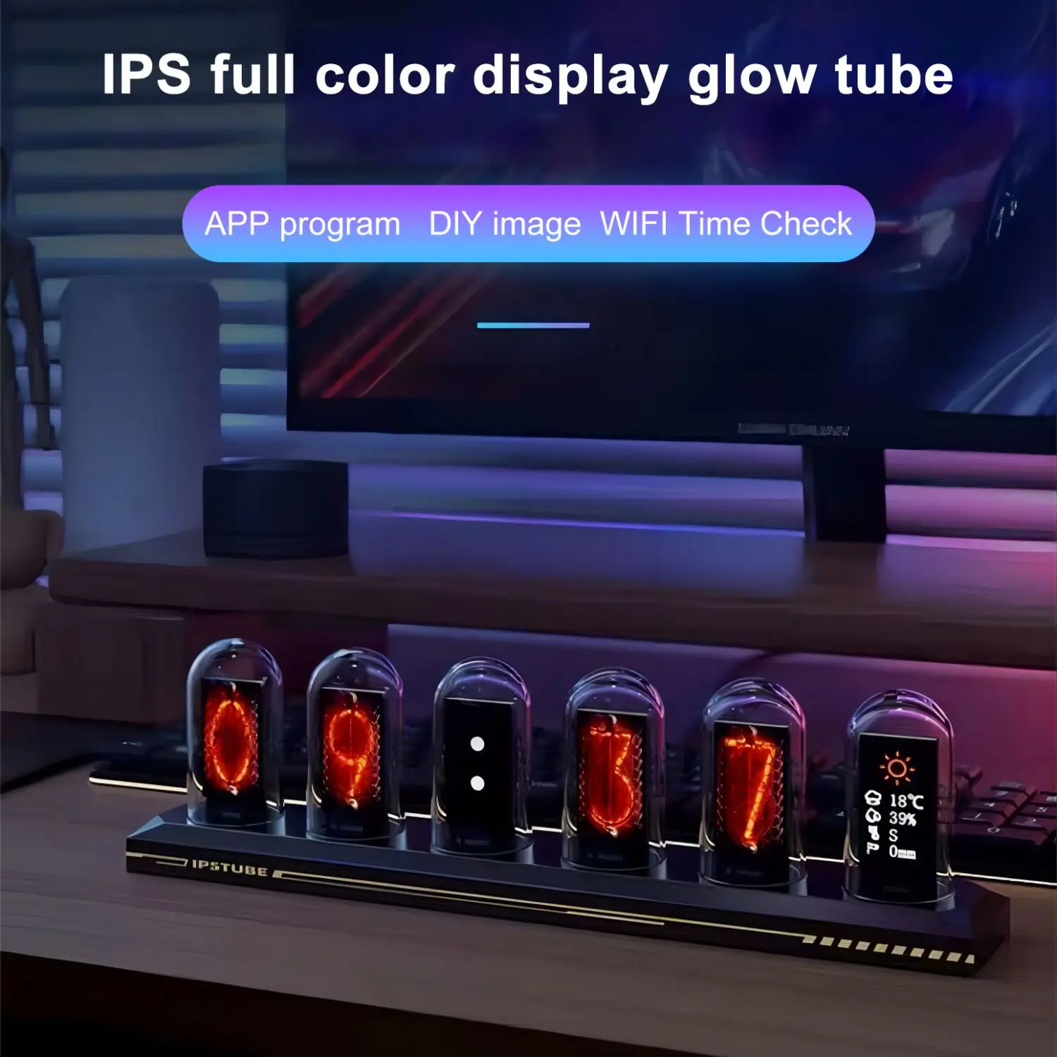 RGB Nixie Tube Clock LED Glows IPS Color Screen DIY Analog Digital Tube Night lights Gaming Desktop Home Decoration Gift Idea-2
