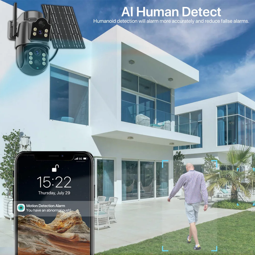 4K HD Solar WiFi Camera Outdoor Built-in Battery Dual Lens 2K Security Camera Solar Panel Wireless Video Surveillance CCTV iCSee-5