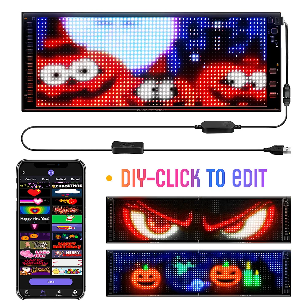 Full Color Double Row Scrolling LED Light Sign,  Flexible 5V/2A APP Control LED Signs Custom Text Message  Pattern Program-2