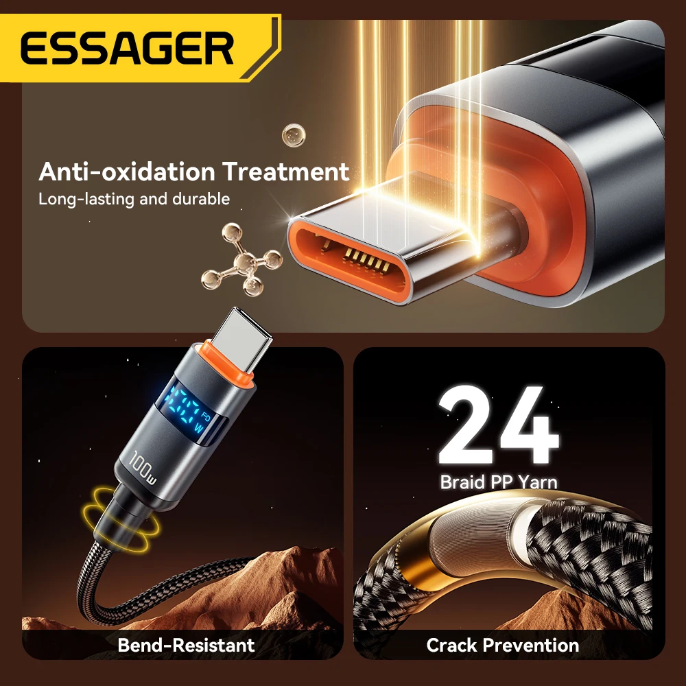 Essager Digital Dispaly USB Type C To USB C Cable For Huawei mate60 100W Fast Charging Charger Wire Cord For Macbook pro Xiaomi-5