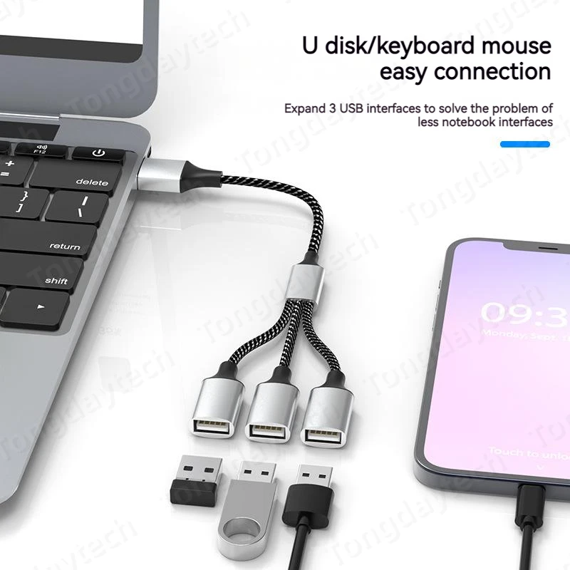 USB Hub Extensions 3 Port Type C Hub USB Splitter Data Transmission High Speed OTG Adapter For Computer Xiaomi Macbook Pro Air-5